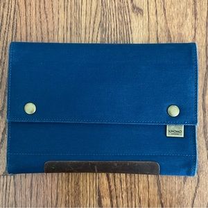Knomo London Navy twill and leather Trifold iPad Electronic Organizer.